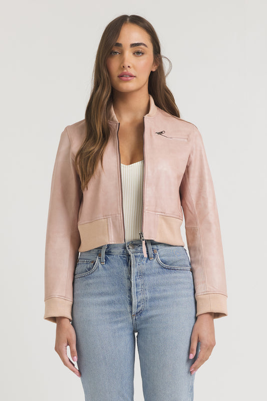 Collins Patina Leather Jacket Pink