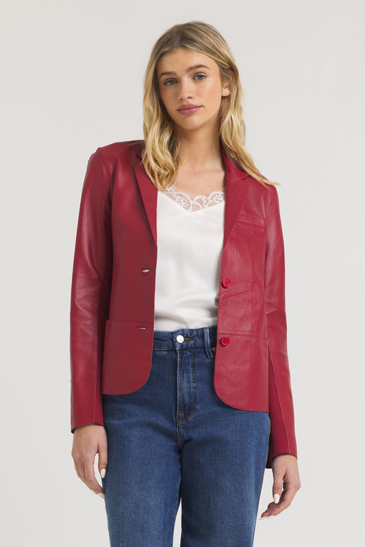 Allison Burnished Leather Jacket Red