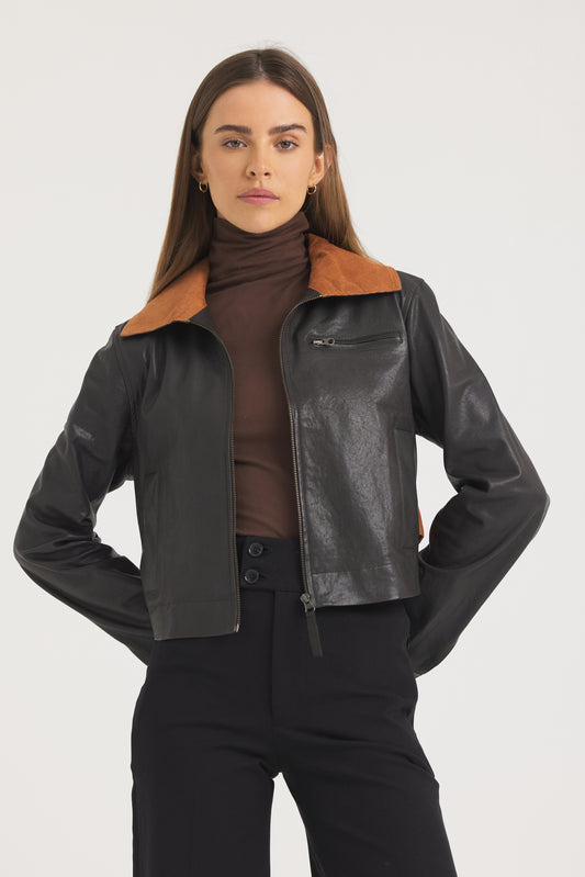 Moira Wrinkled Leather Jacket Chocolate