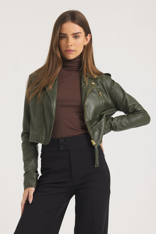 Erin Burnished Leather Jacket Thyme
