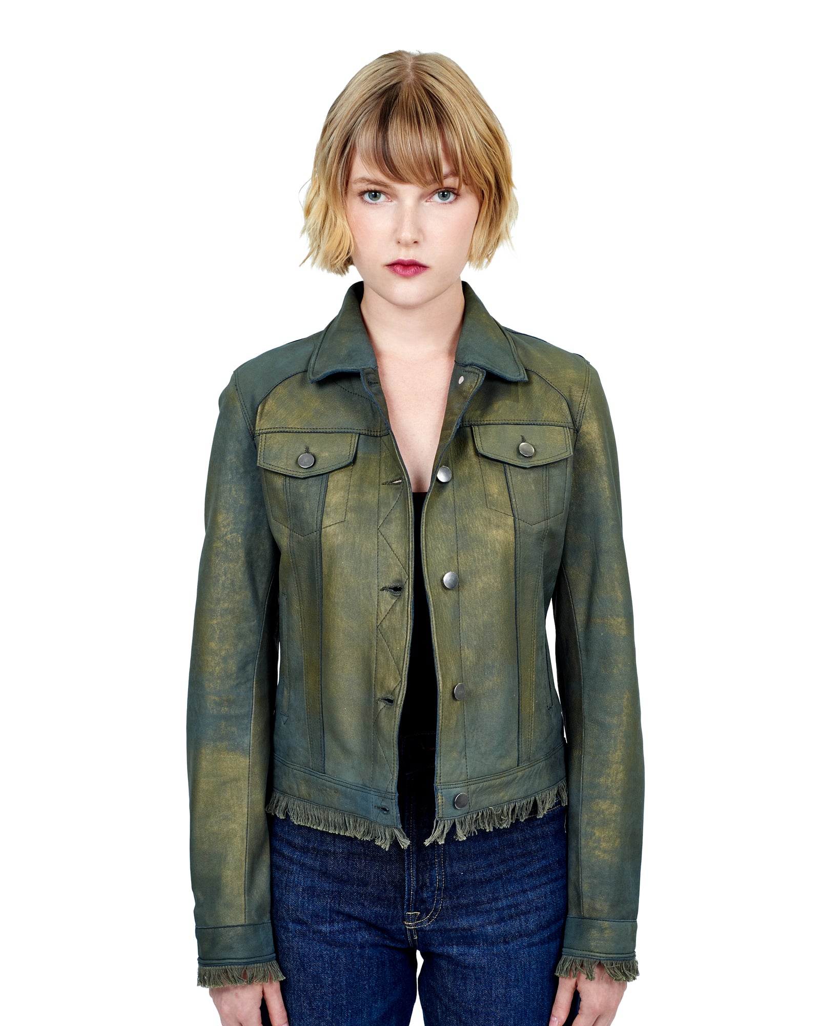 Alexa Washed Leather Jacket Antique Gold - Main Image