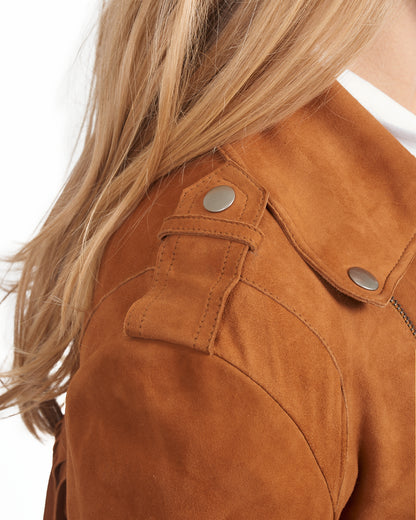 Tina Washed Suede Leather Jacket Mustang