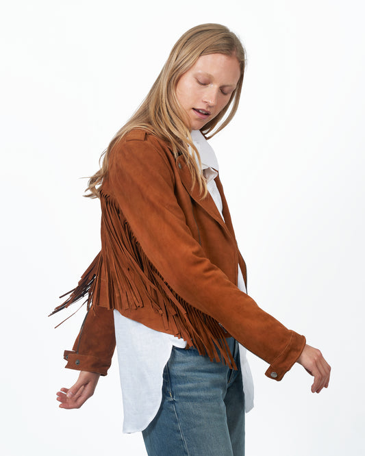Tina Washed Suede Leather Jacket Mustang