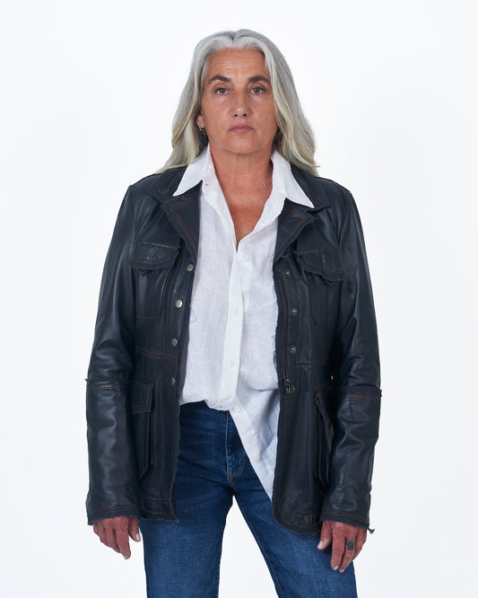 Meryl Vintage Leather Jacket Midnight
