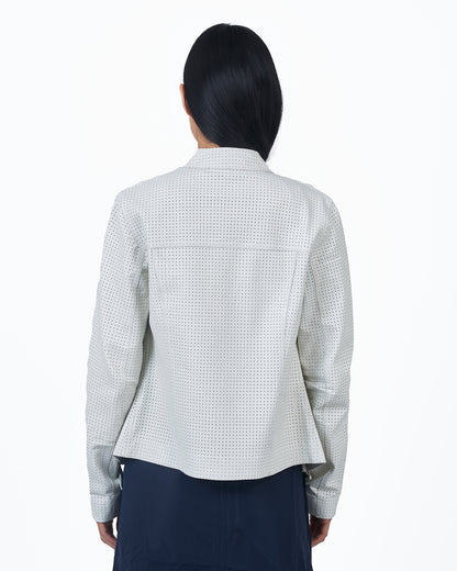 Quinn Perforated Leather Jacket White