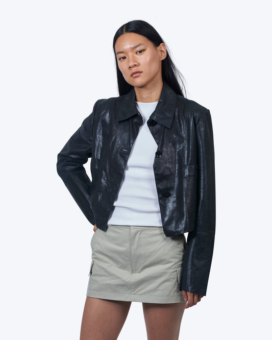 Simona Novelty Leather Jacket Black Shimmer