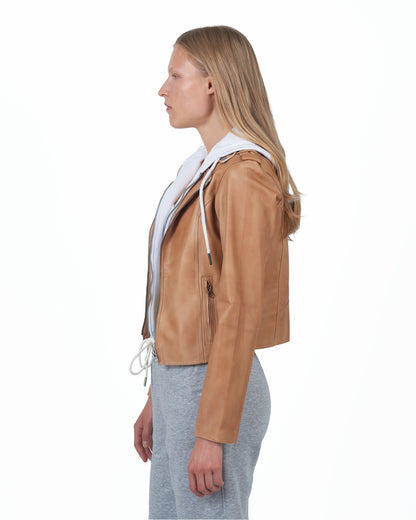 Molly Patina Leather Jacket Au Lait