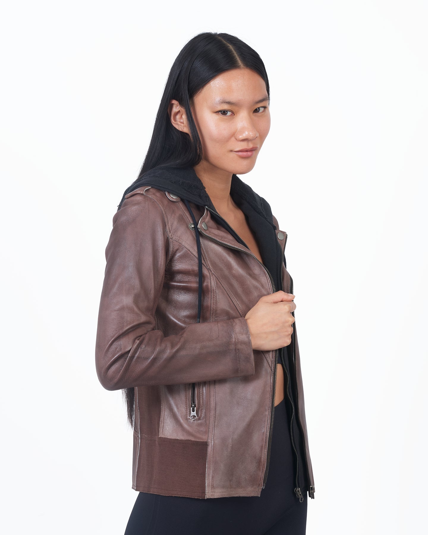 Hannah Patina Leather Jacket Bark