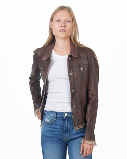 Alexa Patina Leather Jacket Bark