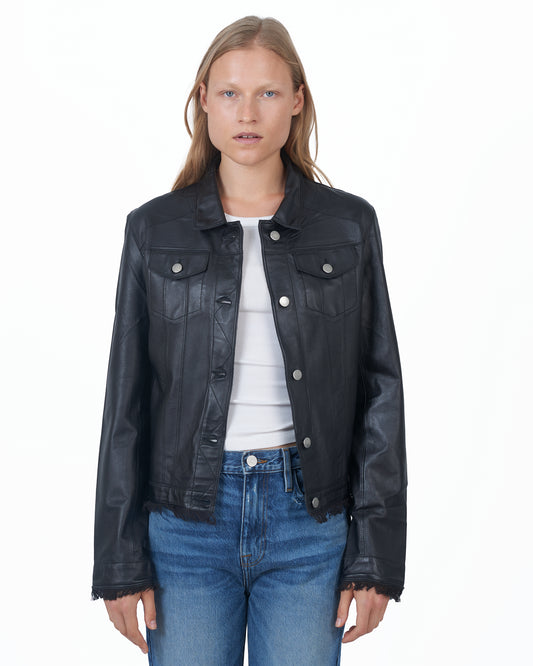 Alexa Burnished Leather Jacket Black