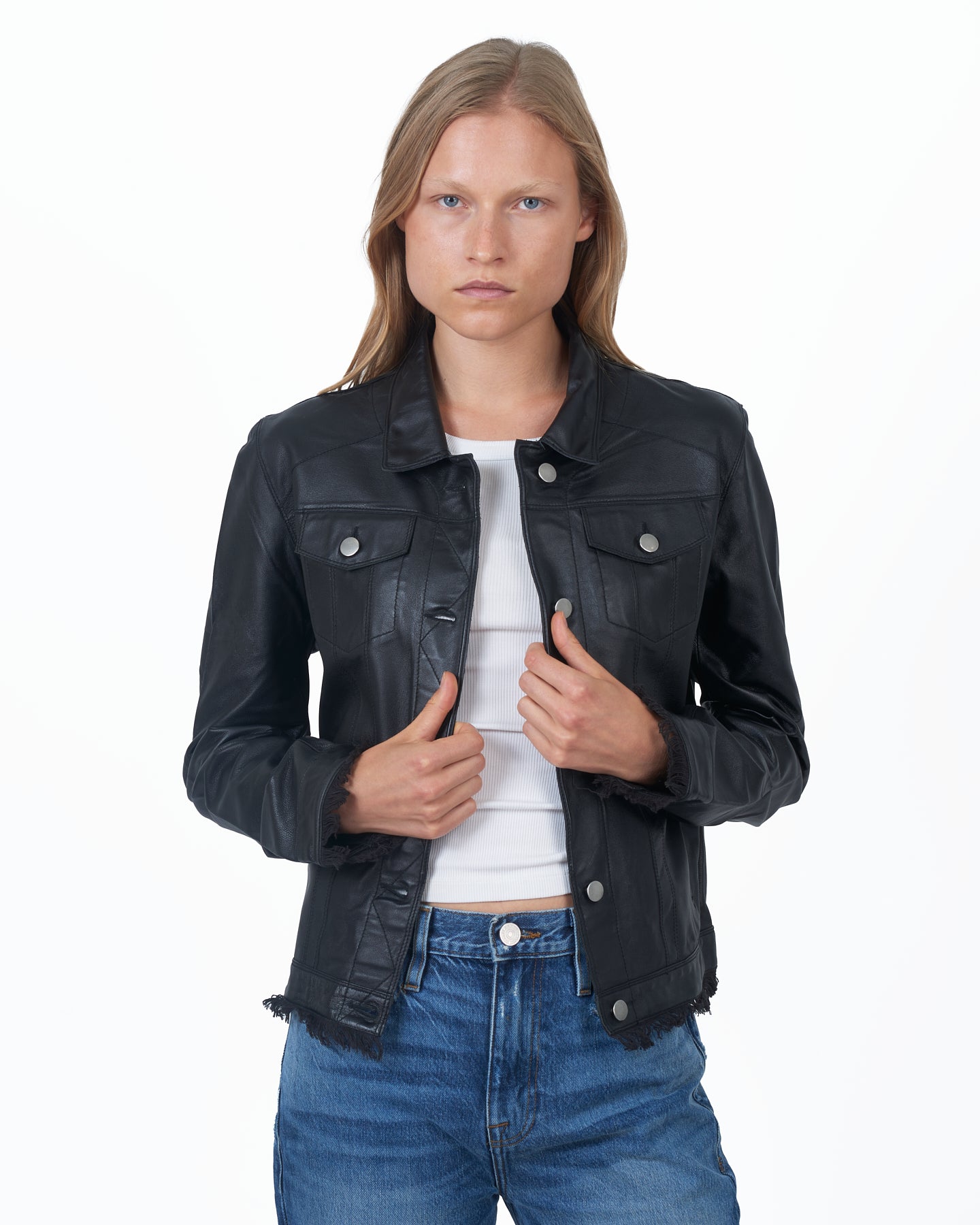 Alexa Burnished Leather Jacket Black