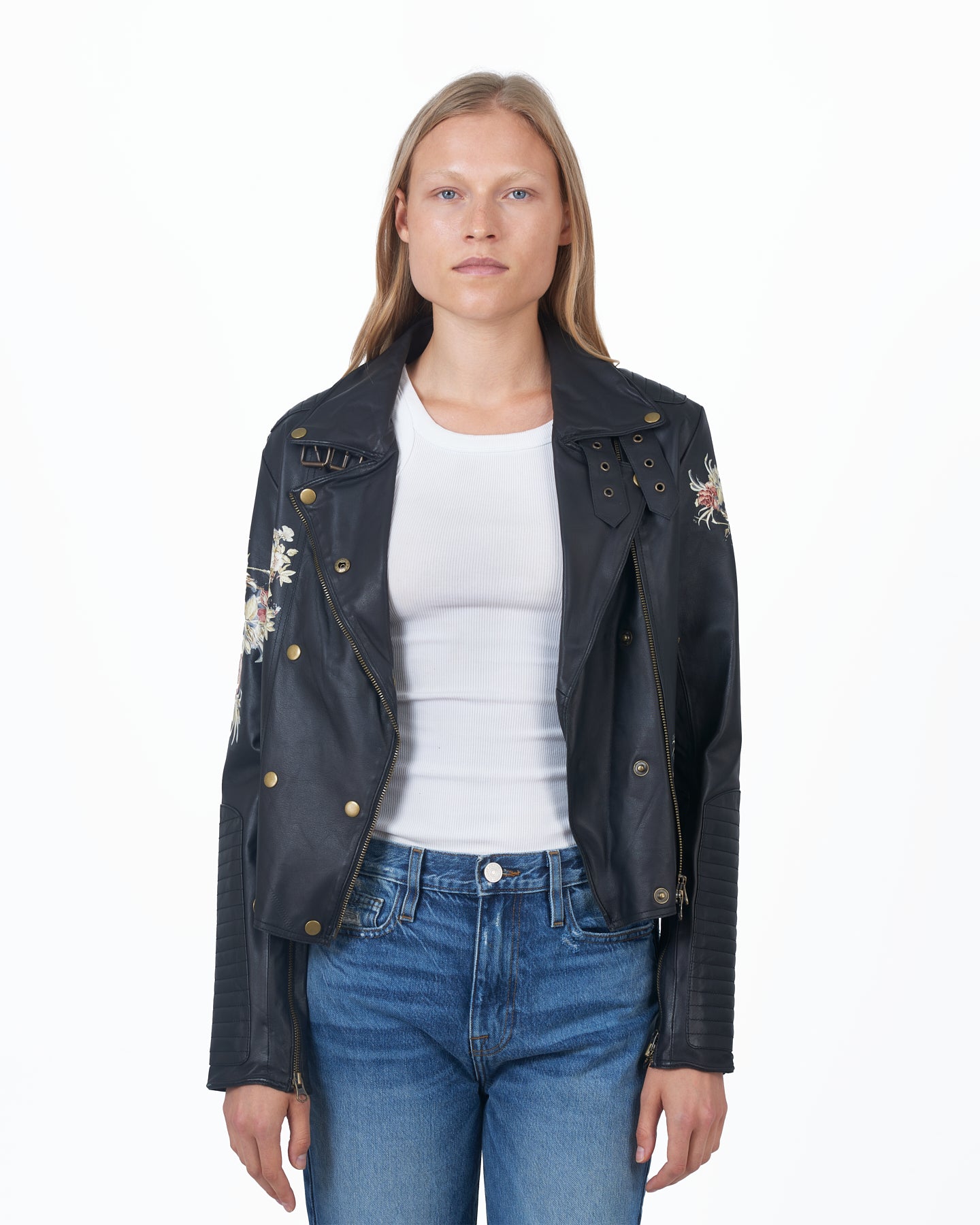 floral leather jacket