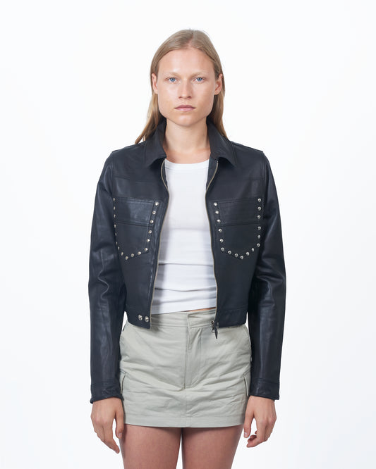 Hayden Nailhead Leather Jacket Black