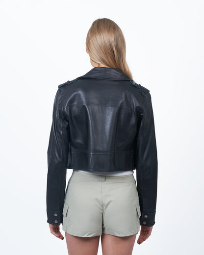 Erin Burnished Leather Jacket Black