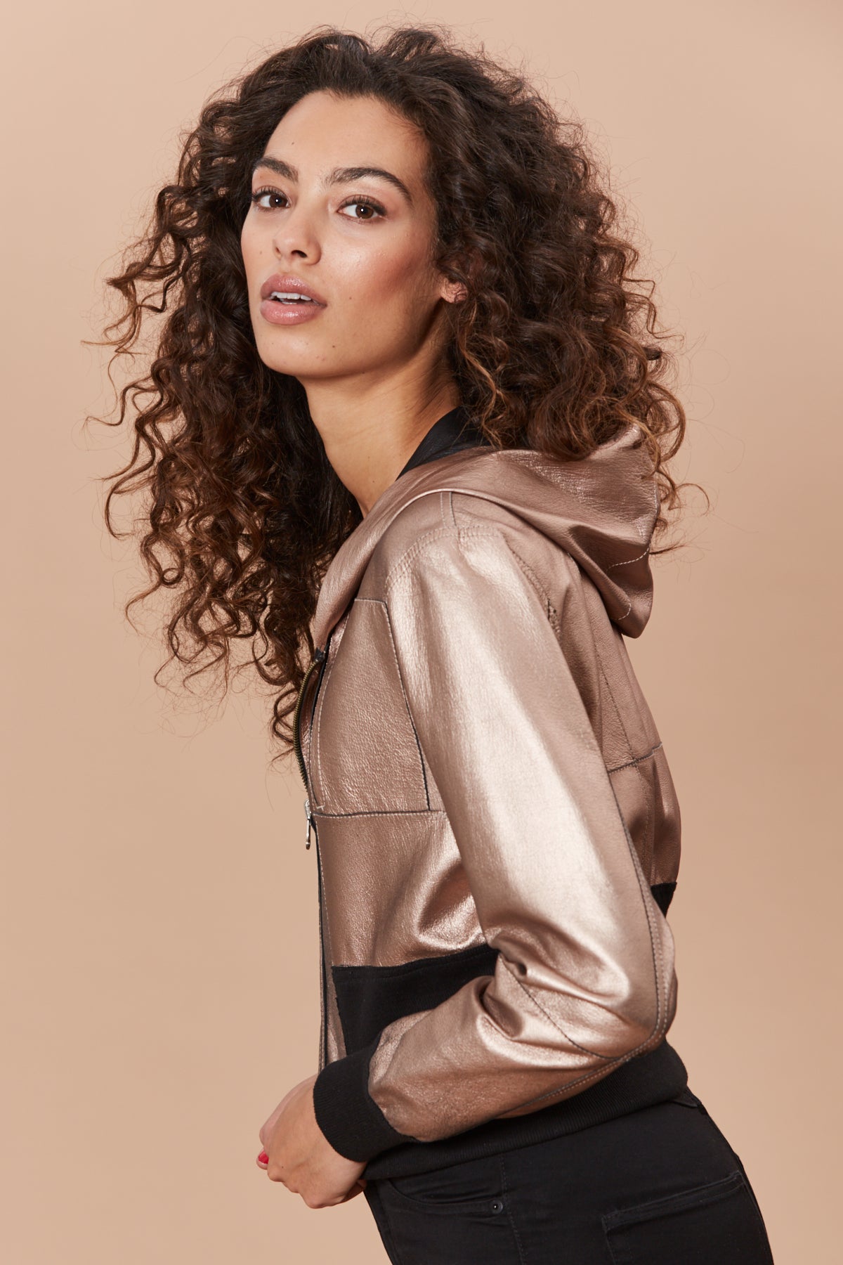 Gold metallic 2025 leather jacket