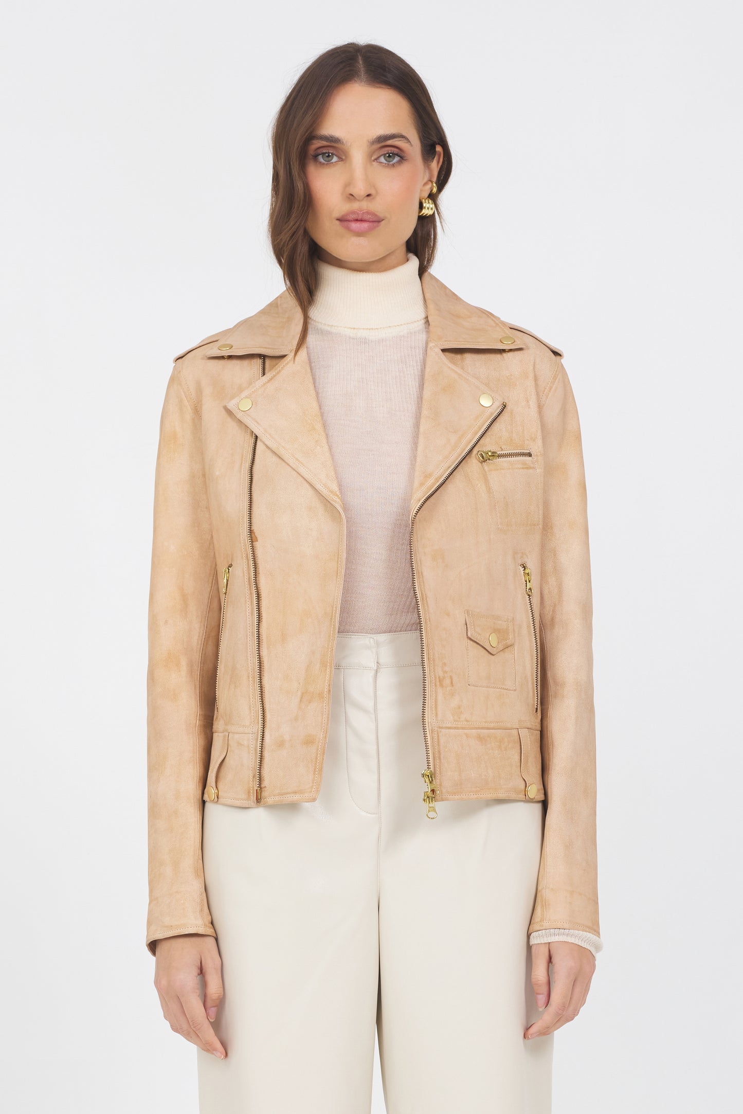 Tracy Distressed Leather Jacket Cappuccino