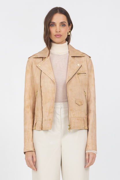 Tracy Distressed Leather Jacket Cappuccino