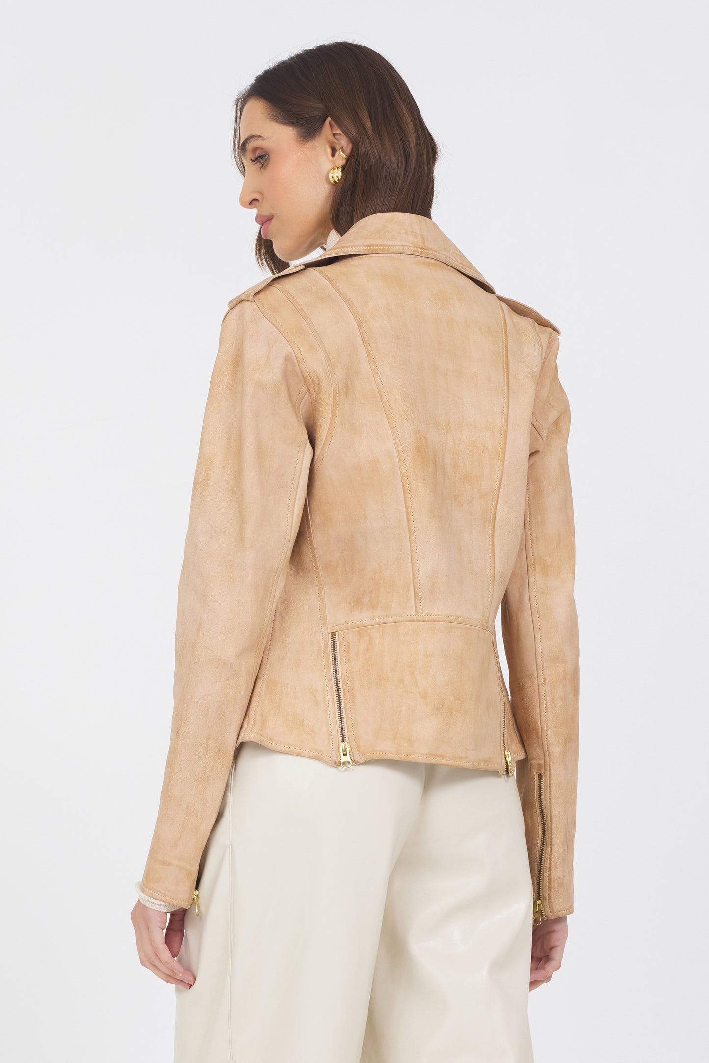 Tracy Distressed Leather Jacket Cappuccino