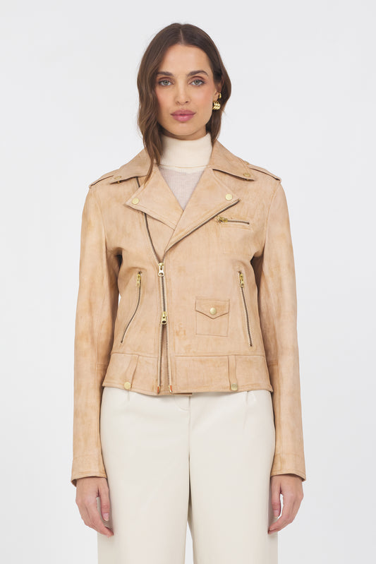 Tracy Distressed Leather Jacket Cappuccino