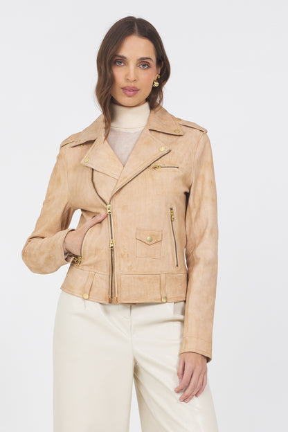 Tracy Distressed Leather Jacket Cappuccino