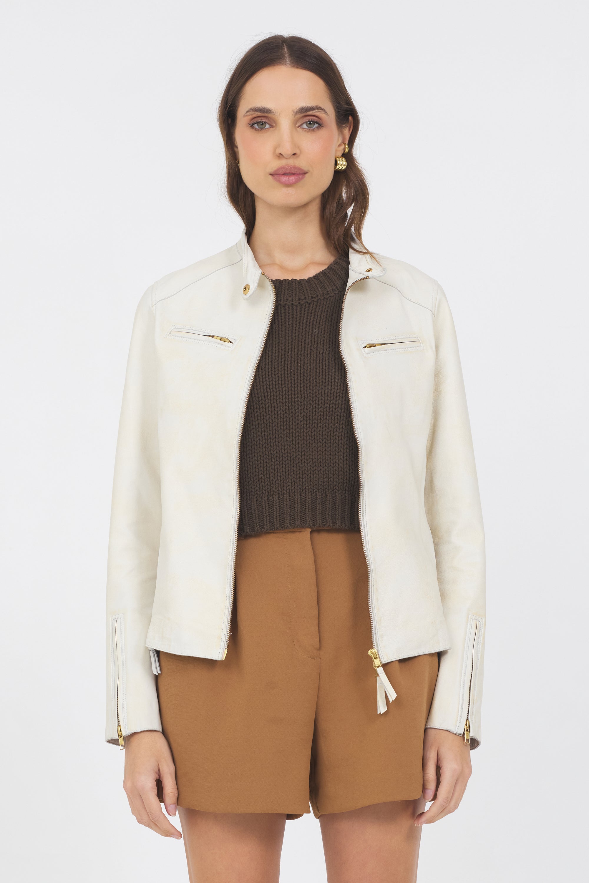 Vespa Vintage Leather Jacket Optic Cream – jakett