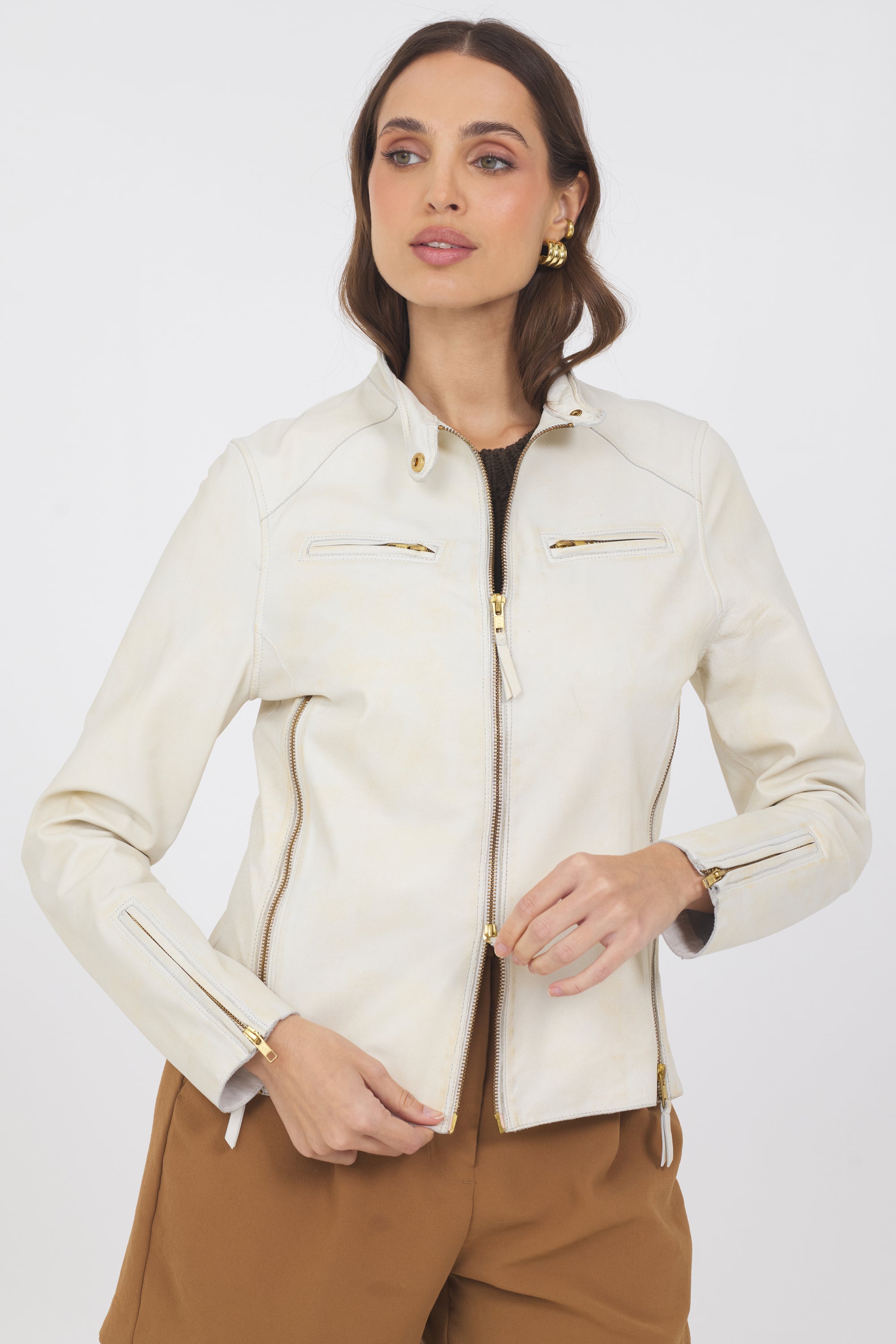 Vespa Vintage Leather Jacket Optic Cream – jakett