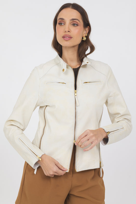 Vespa Vintage Leather Jacket Optic Cream