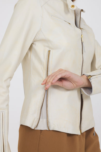 Vespa Vintage Leather Jacket Optic Cream