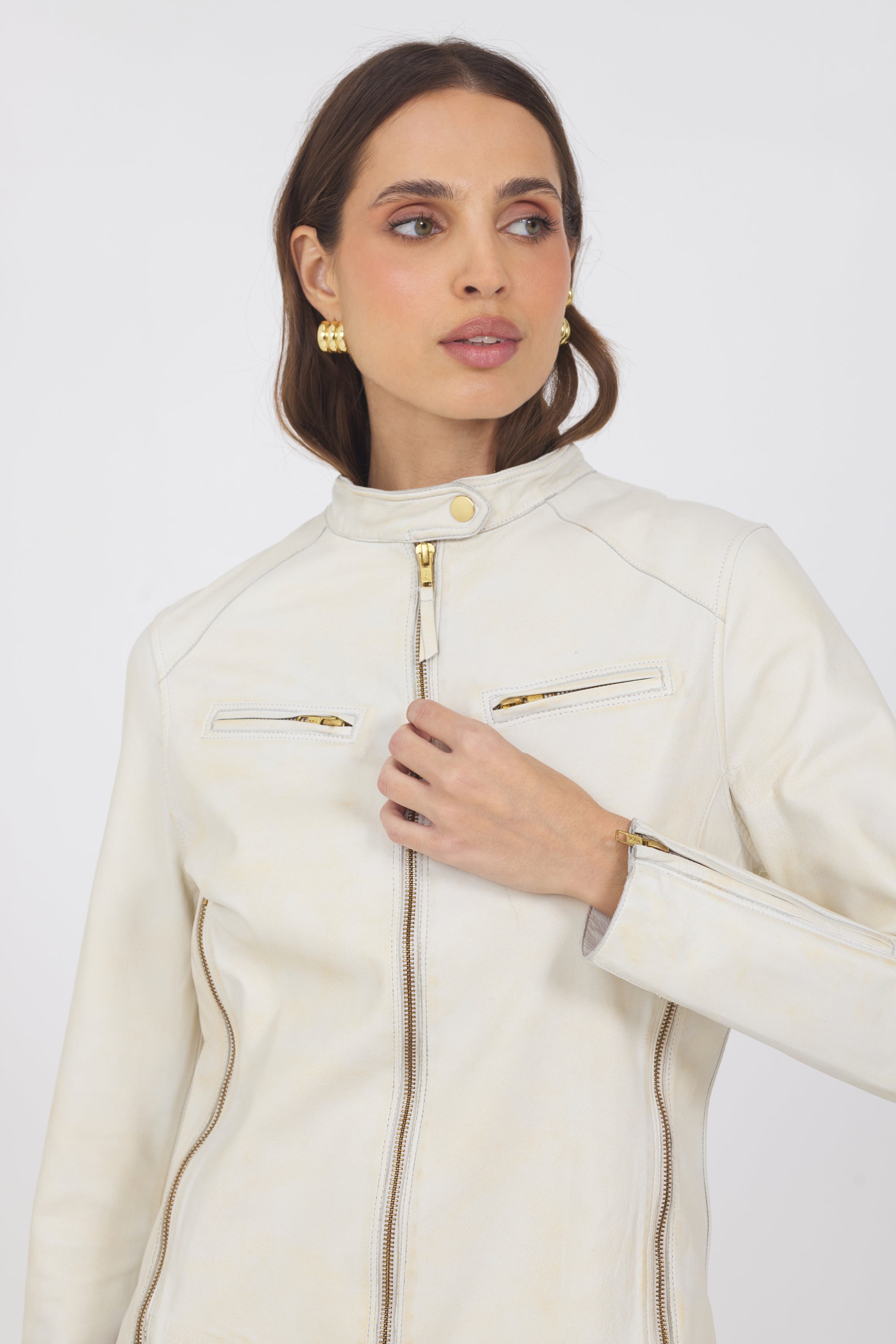 Vespa Vintage Leather Jacket Optic Cream – jakett