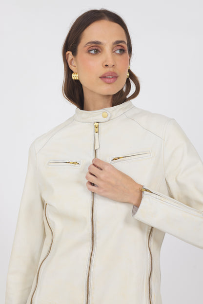 Vespa Vintage Leather Jacket Optic Cream