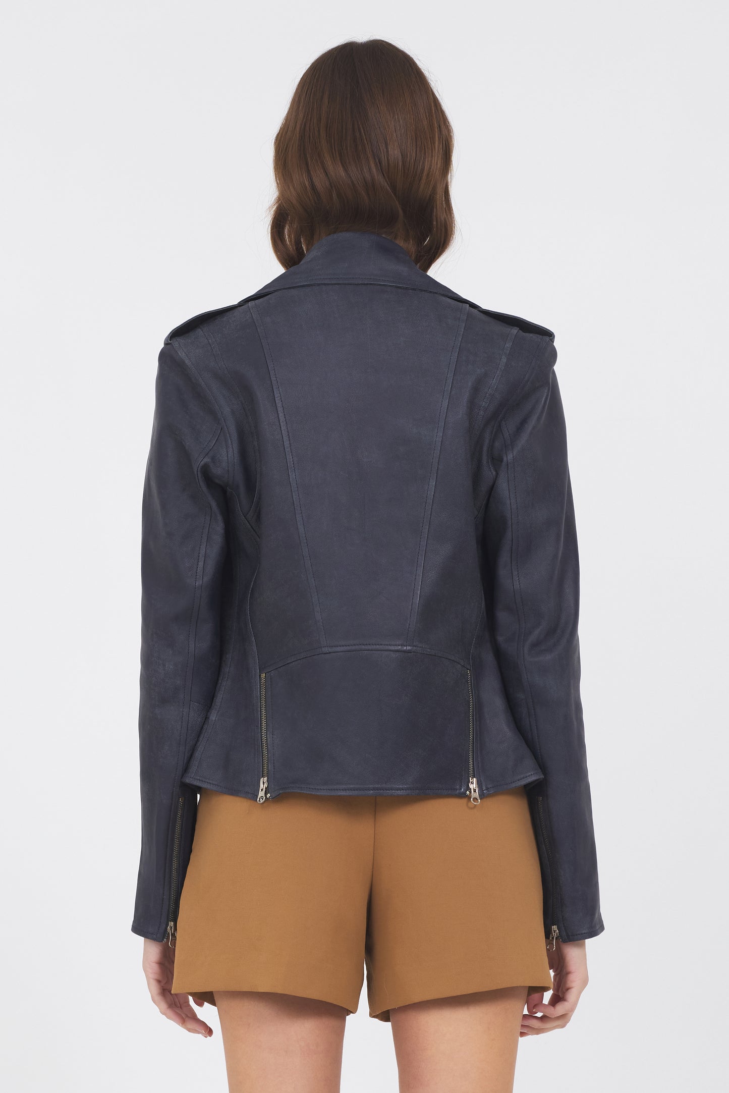 Tracy Distressed Leather Jacket Indigo