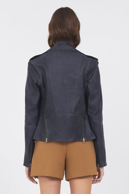 Tracy Distressed Leather Jacket Indigo