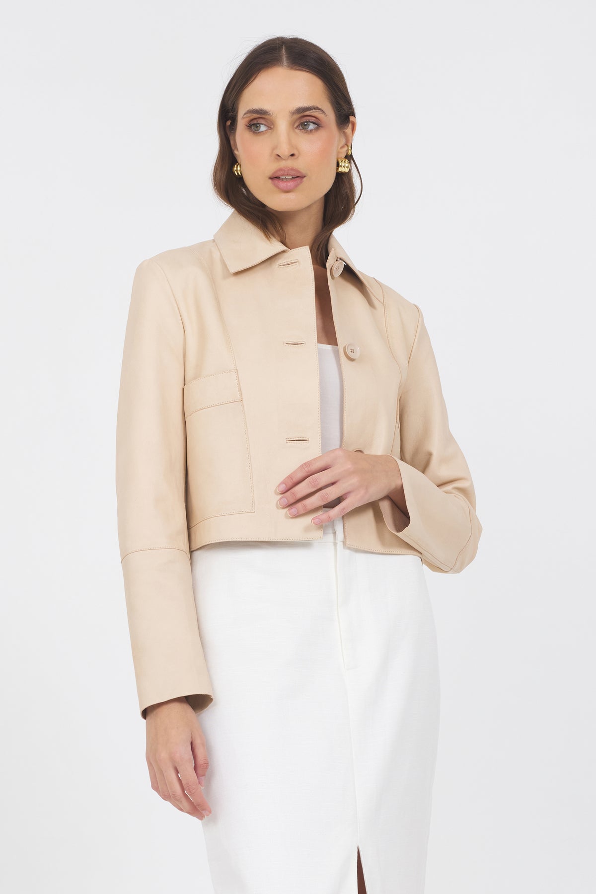 Simona Vintage Leather Jacket Cornmeal