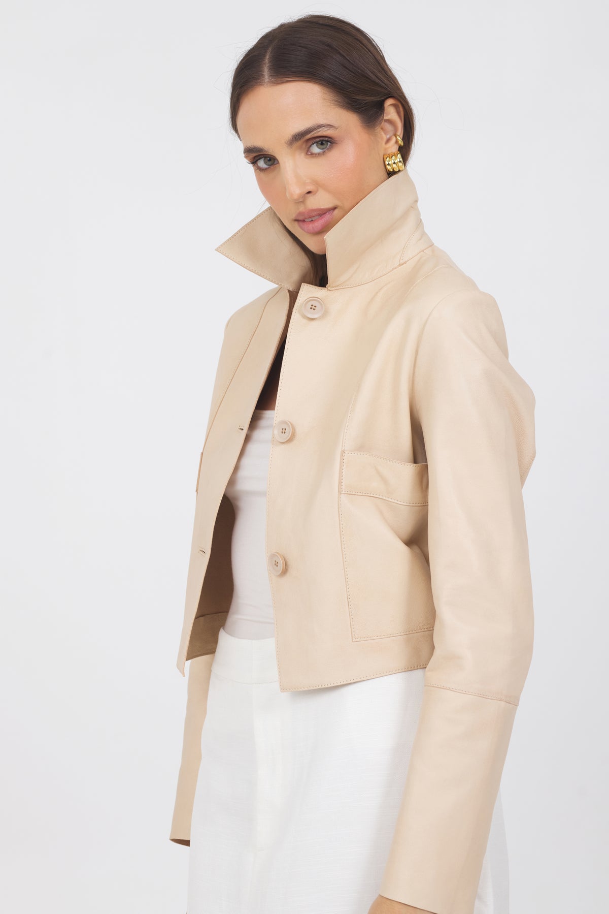 Simona Vintage Leather Jacket Cornmeal
