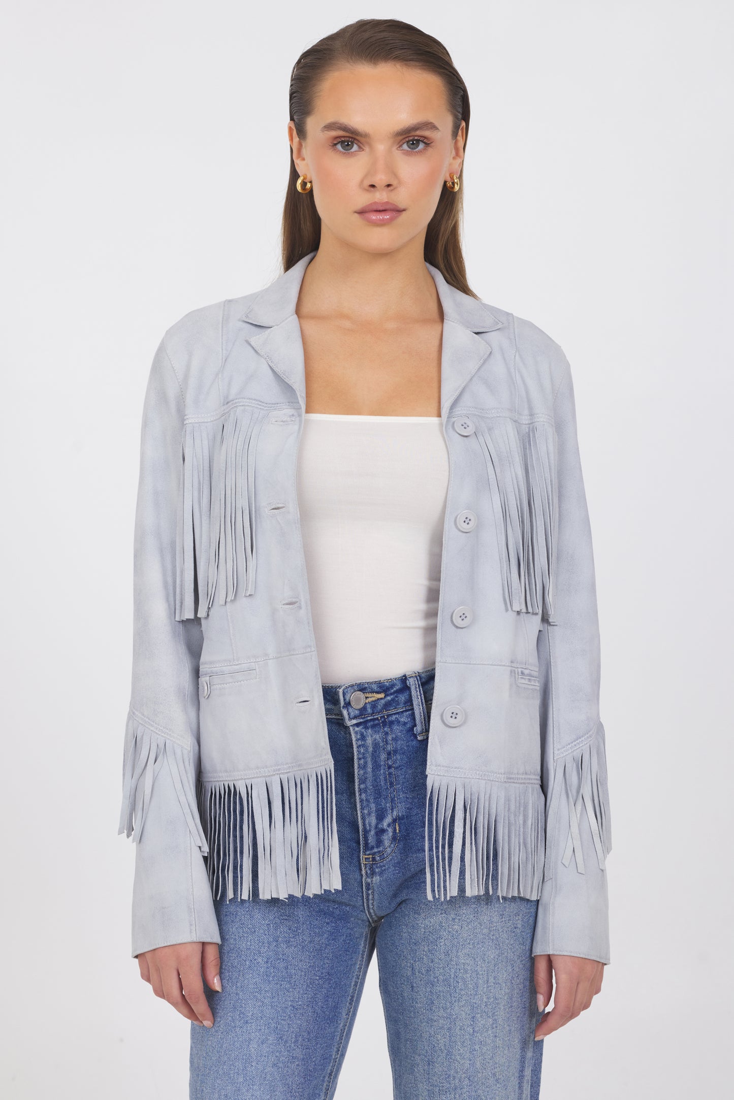 Annie Waxed Suede Jacket Cloud