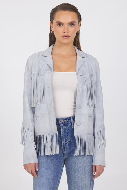 Annie Waxed Suede Jacket Cloud