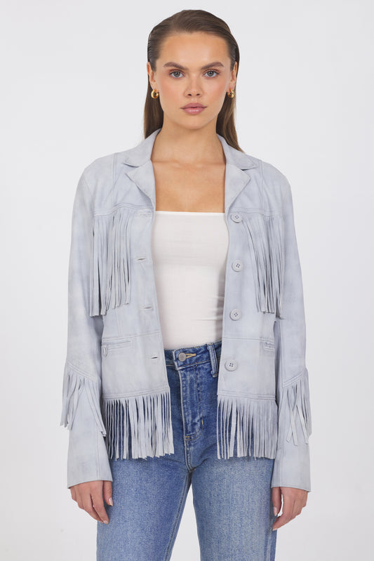 Annie Waxed Suede Jacket Cloud