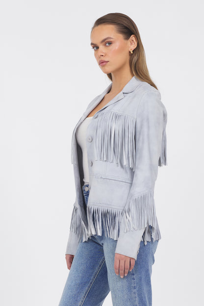 Annie Waxed Suede Jacket Cloud
