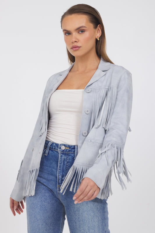 Annie Waxed Suede Jacket Cloud