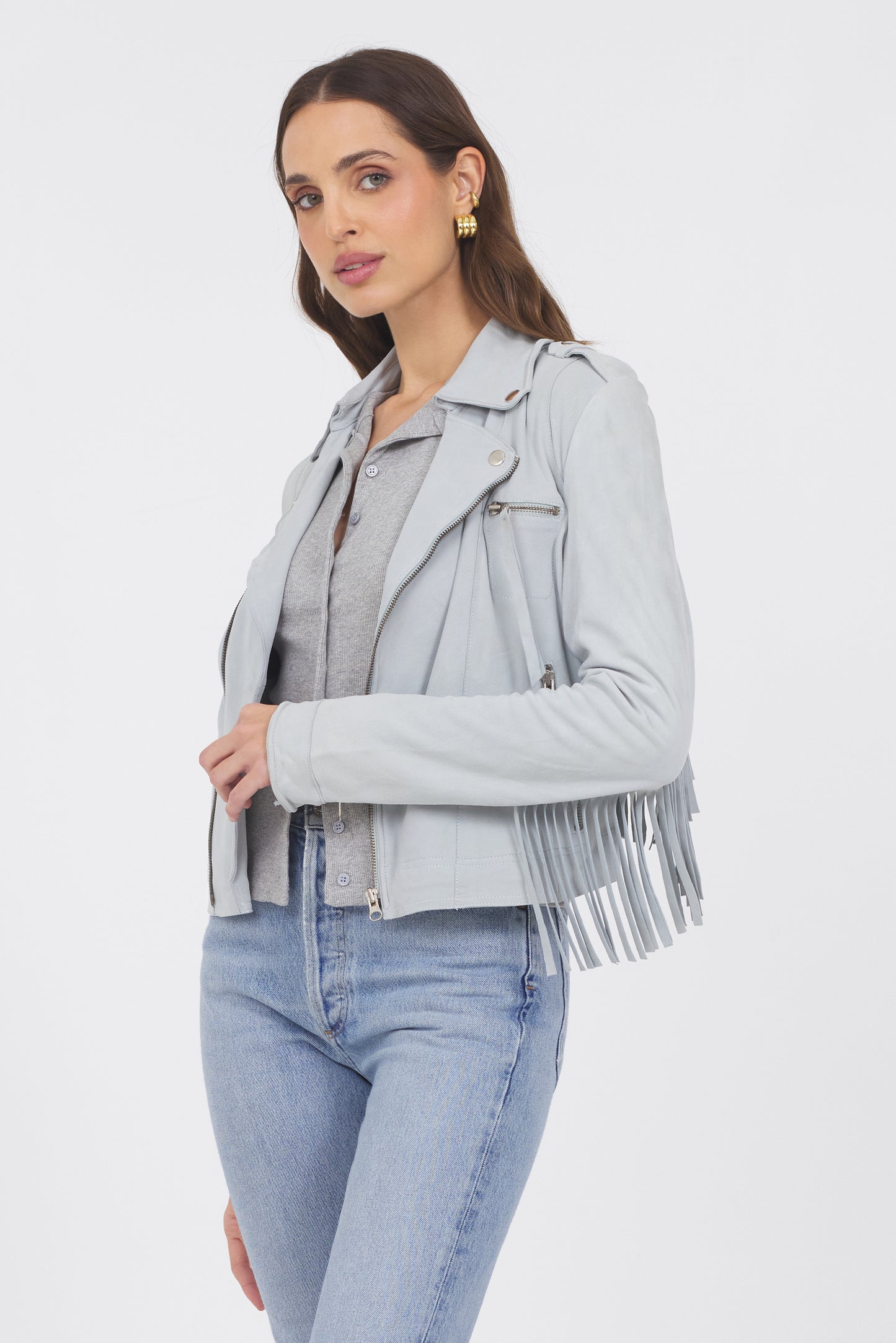Tina Washed Suede Jacket Sky