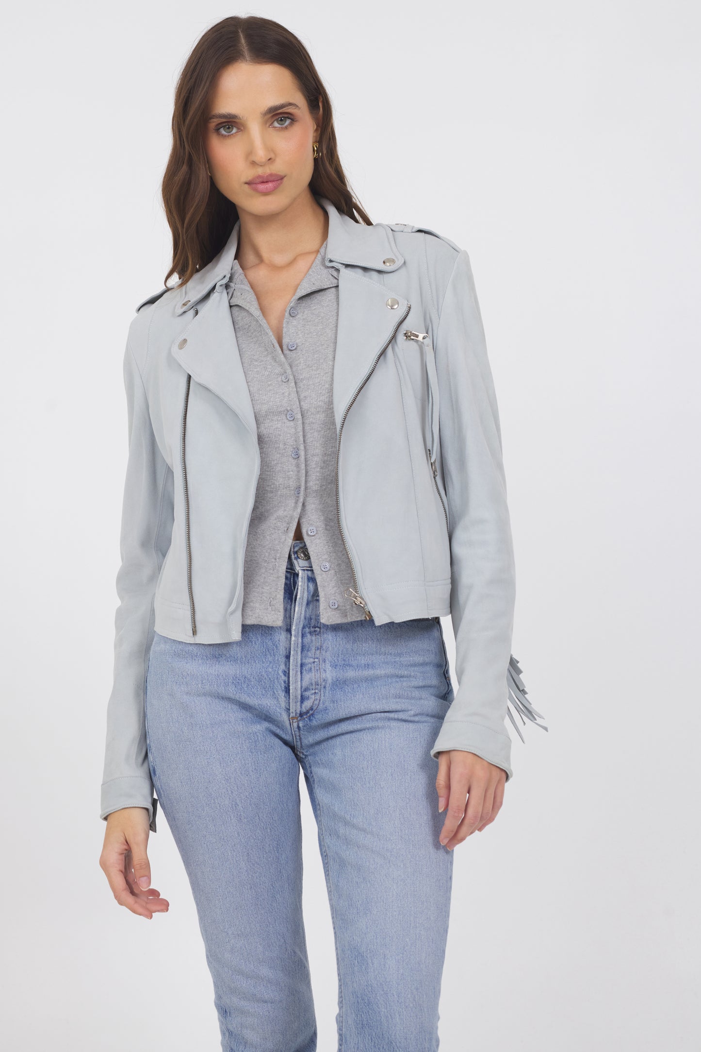 Tina Washed Suede Jacket Sky
