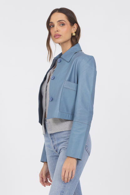 Simona Vintage Leather Jacket Ocean