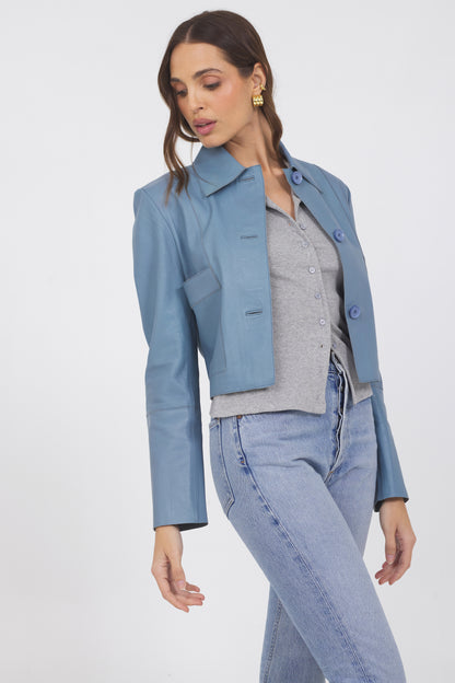 Simona Vintage Leather Jacket Ocean