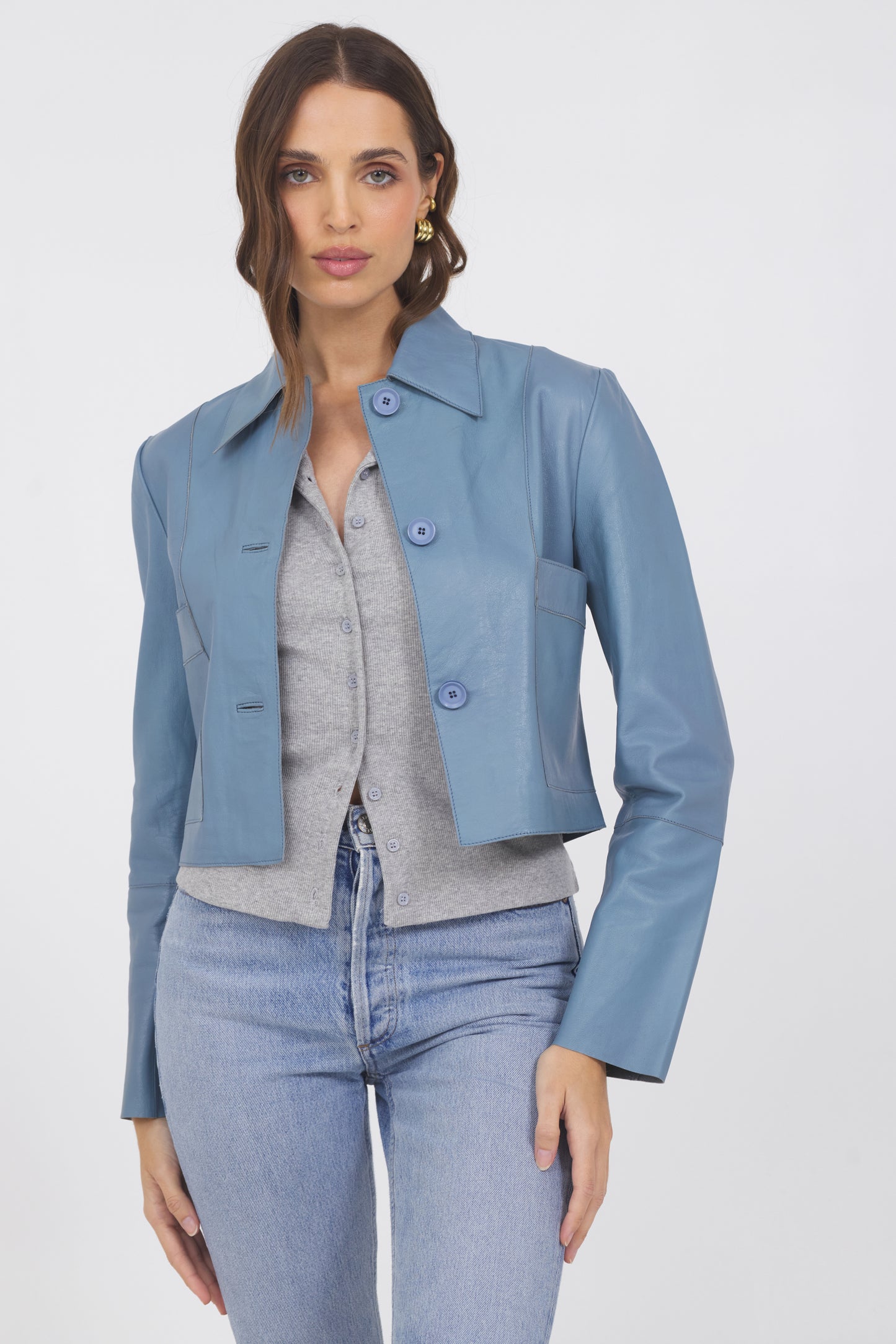 Simona Vintage Leather Jacket Ocean