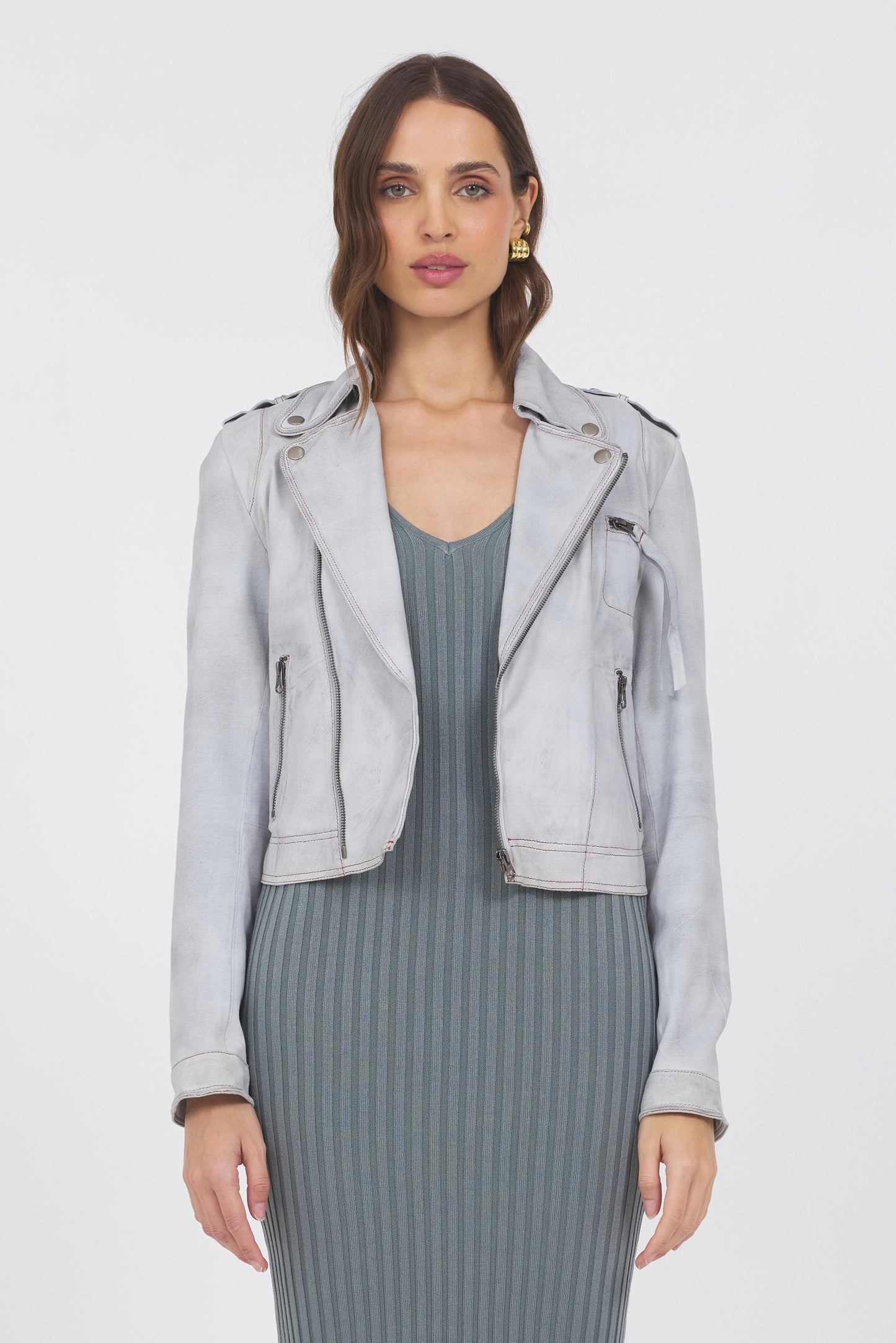 Tina Waxed Suede Jacket Cloud