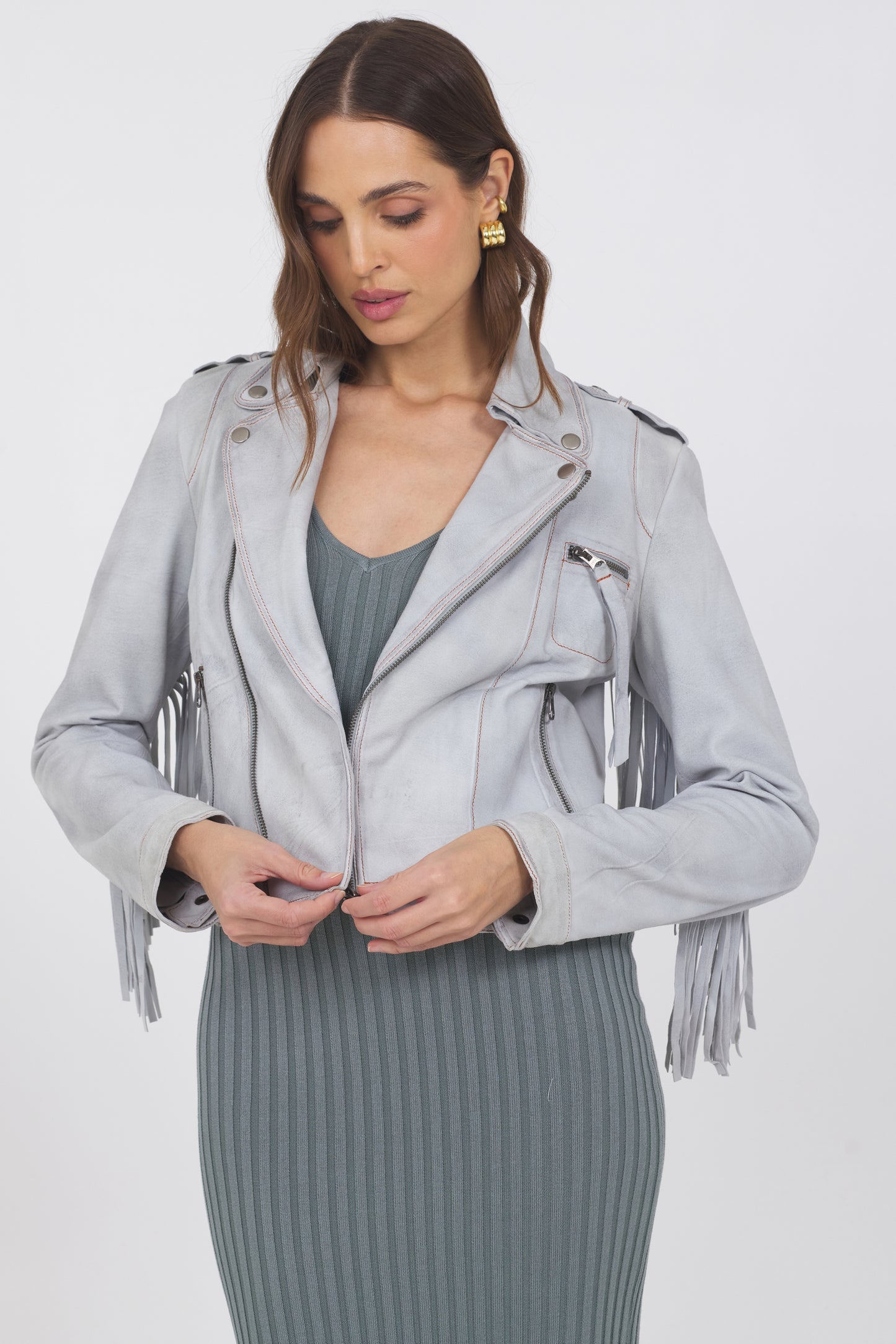 Tina Waxed Suede Jacket Cloud