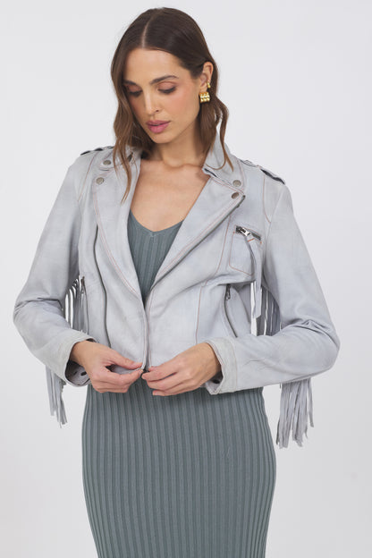 Tina Waxed Suede Jacket Cloud