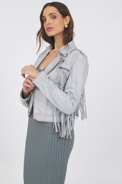 Tina Waxed Suede Jacket Cloud