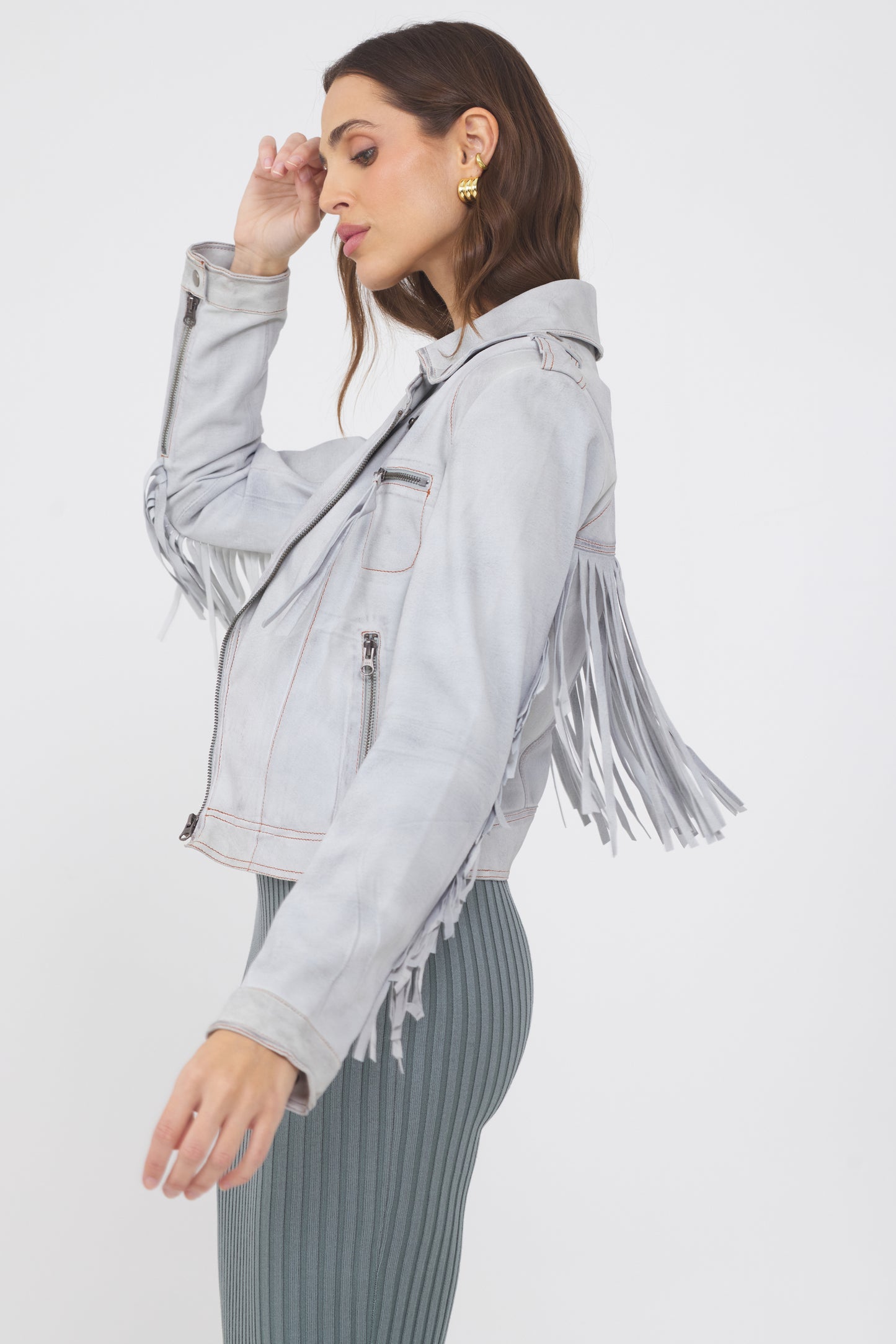 Tina Waxed Suede Jacket Cloud