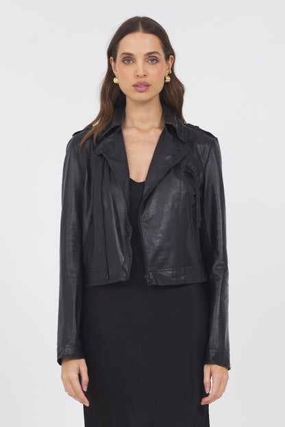Tina Washed Leather Jacket Black